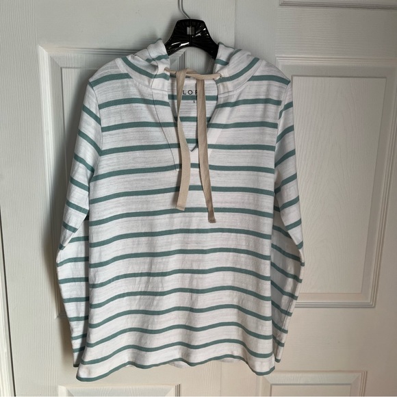 LOFT AQUA AND WHITE STRIPED PULL ON HOODIE - Picture 11 of 12